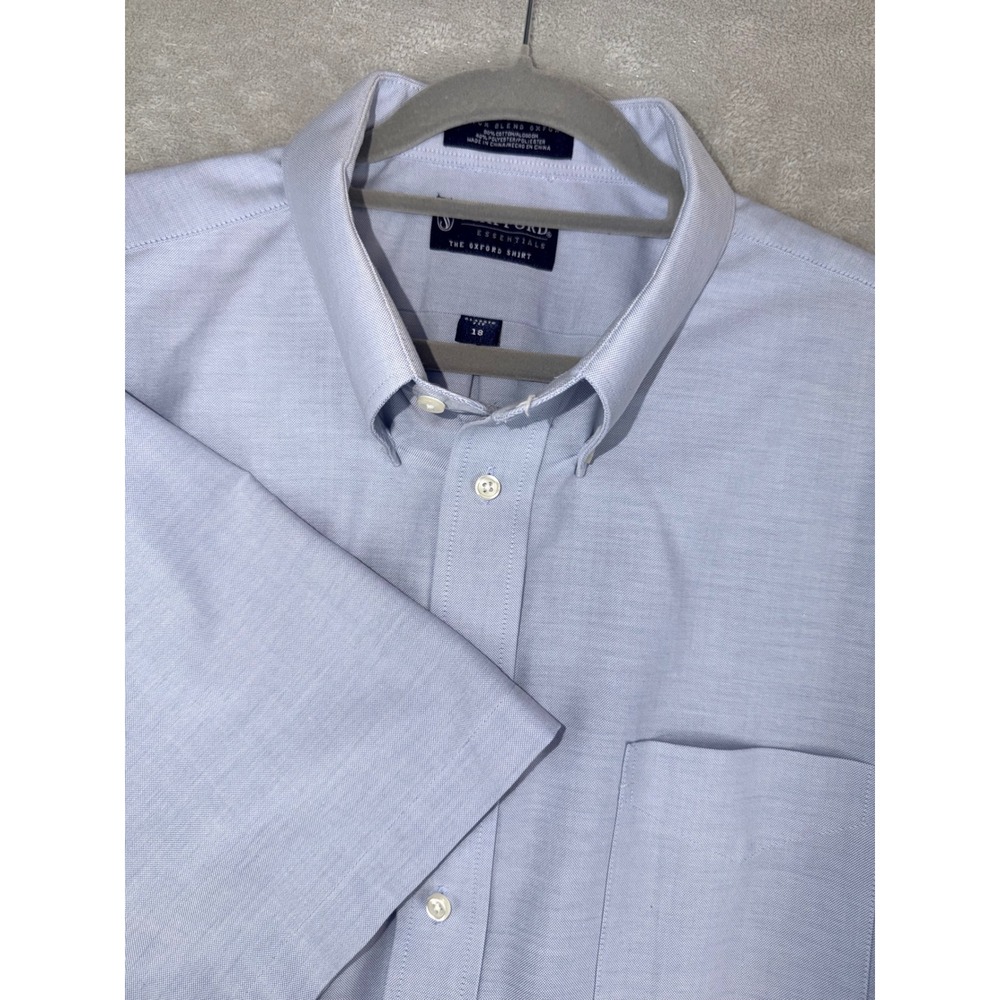 Stafford Essentials Mens Size 18 Lt Blue Short Sleeve Oxford‎ Shirt Classic Fit